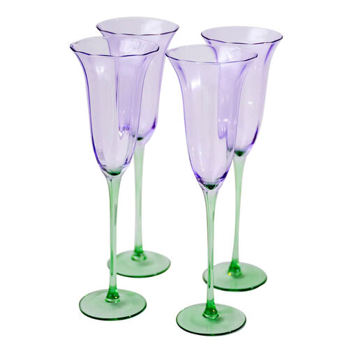 Home Lab Fleur Champagne Flute Green Lilac Set Of 4